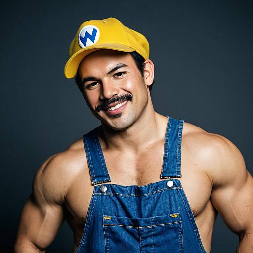 Realistic Wario Costume Portrait of a Man
