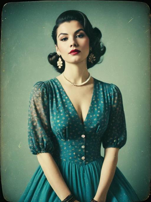 Vintage Style Woman in Blue Dress