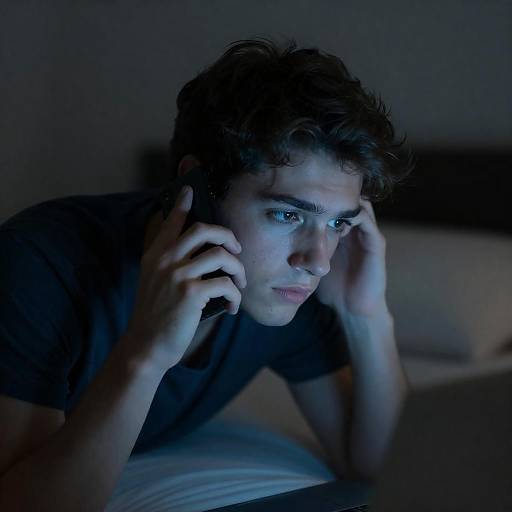 Blue-Lit Phone Call in Bed