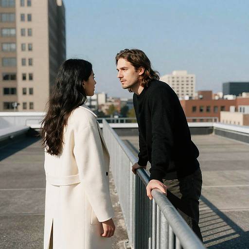 Urban Rooftop Moment: Couple in Focus