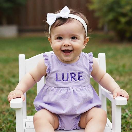 Smiling Baby Girl in Lavender Dress