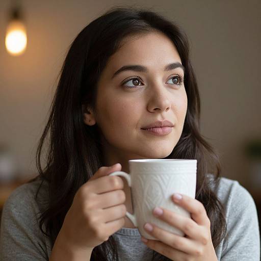 Thoughtful Woman Savoring Aromatic Mug