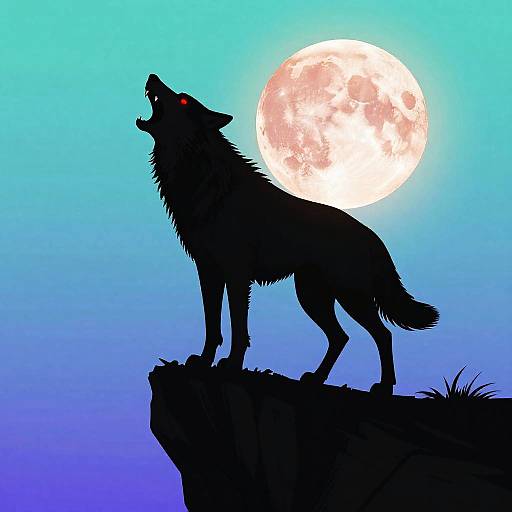 Lone Wolf Howling at Blood Moon