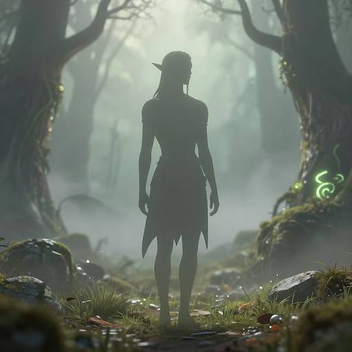 Half-Elf Silhouette in Misty Fantasy