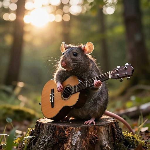 Rat Playing Guitar at Sunset