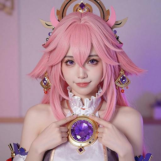 Woman with Pink Hair and Crown