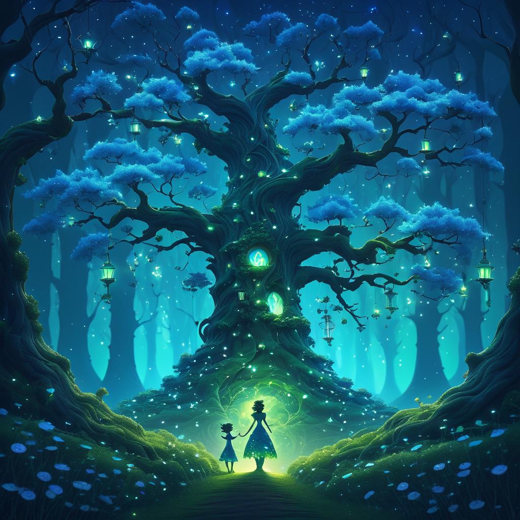 Whimsical Green Tree Carrying Dreamy Girl