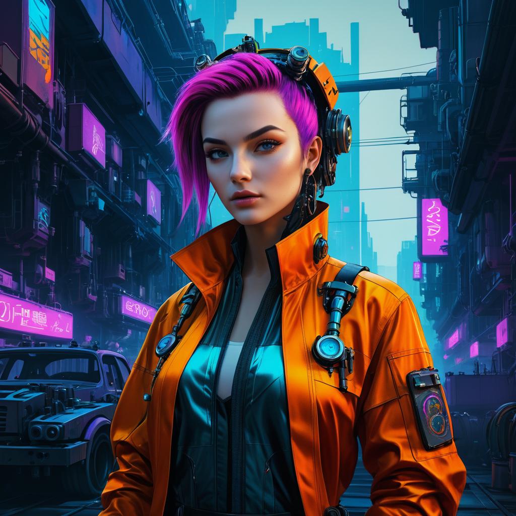 Mysterious Female Robot in Cyberpunk City