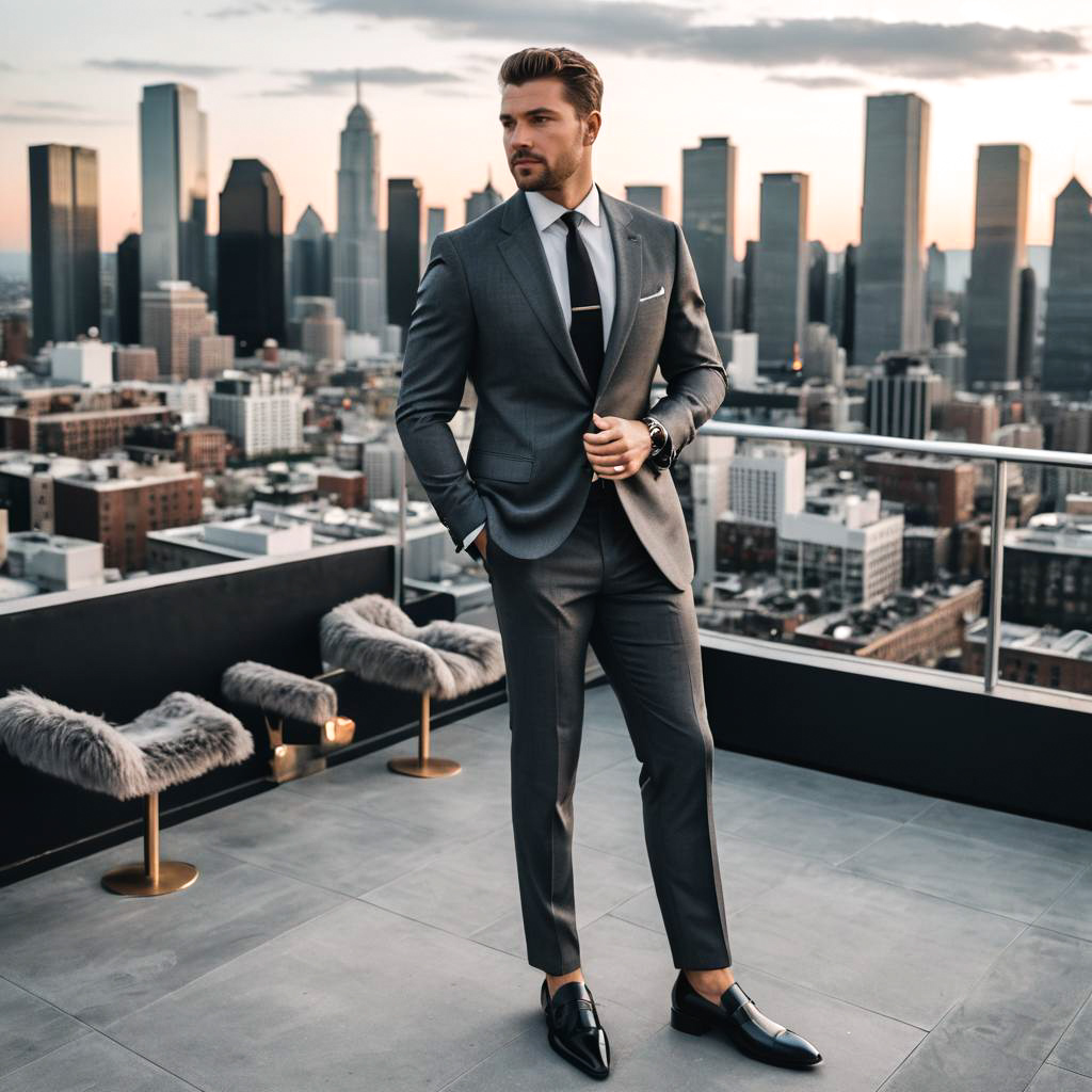 Elegant Gentleman at Rooftop Bar