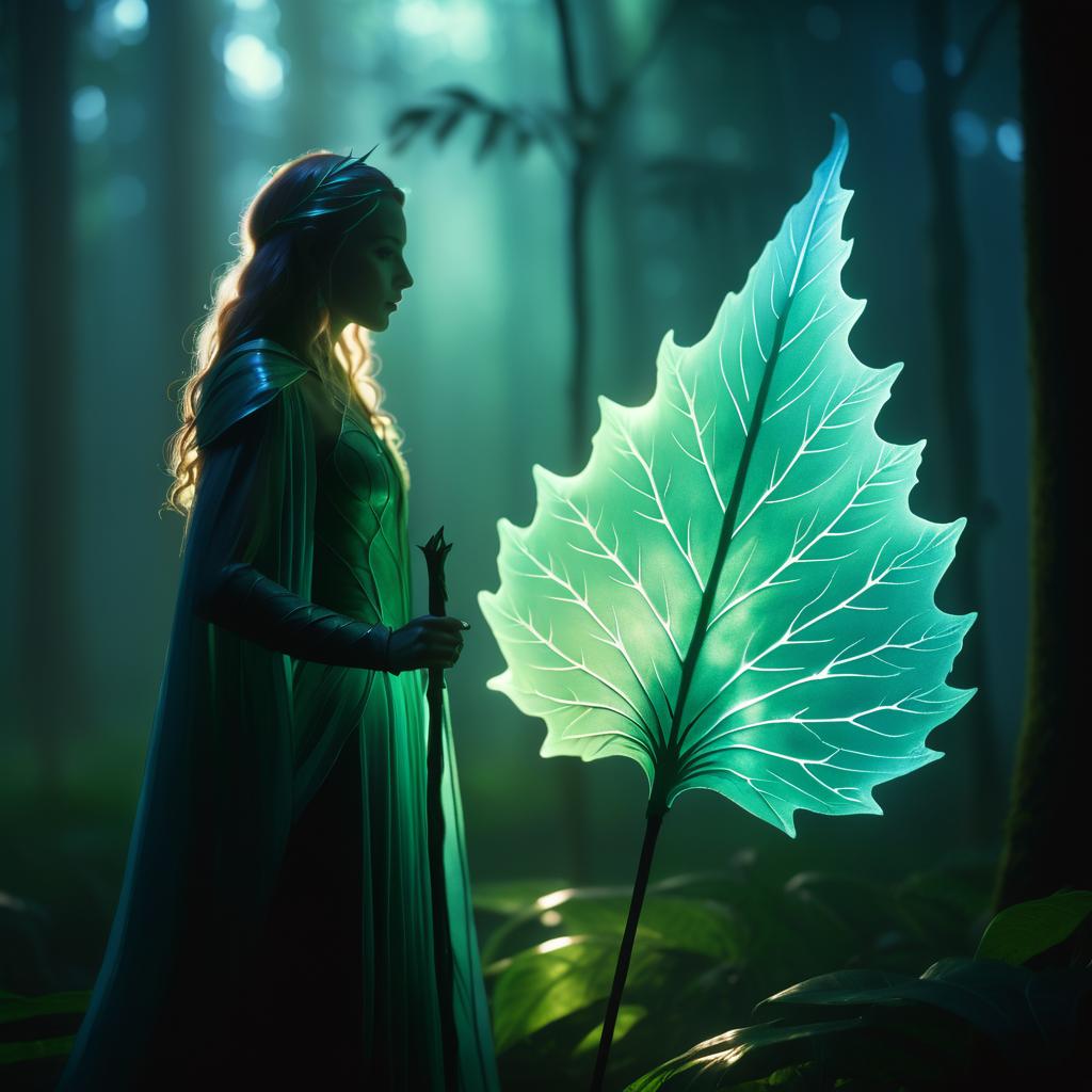 Elven Mage Behind Translucent Leaf