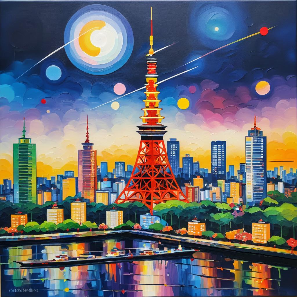 Kandinsky-Style Tokyo Tower Oil Painting