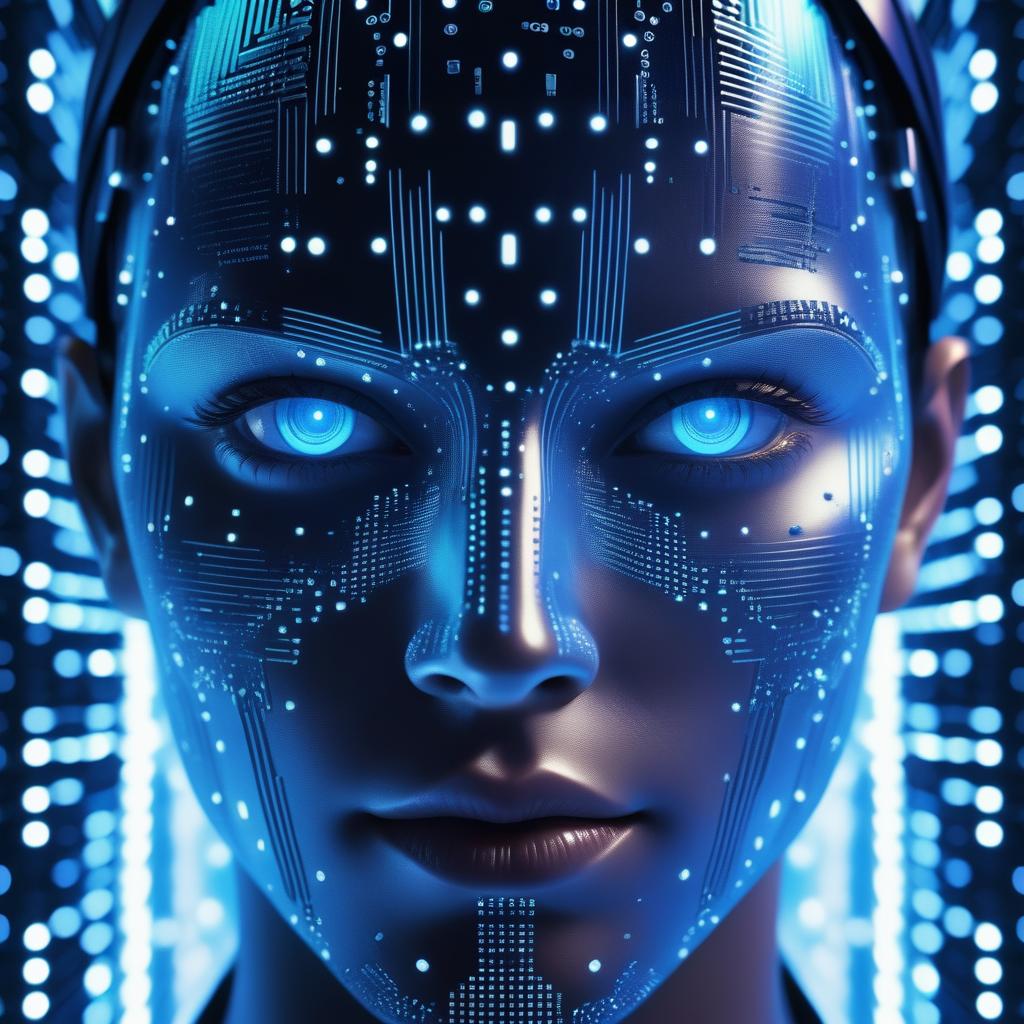 Close-Up of a Cybernetic Face in Matrix