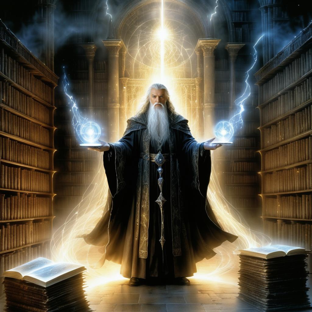 Mystical Wizard in Arcane Library Scene