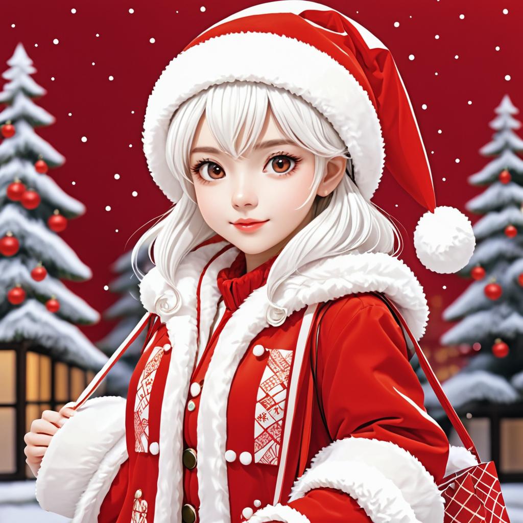 Cute Manga Santa in Festive Holiday Scene