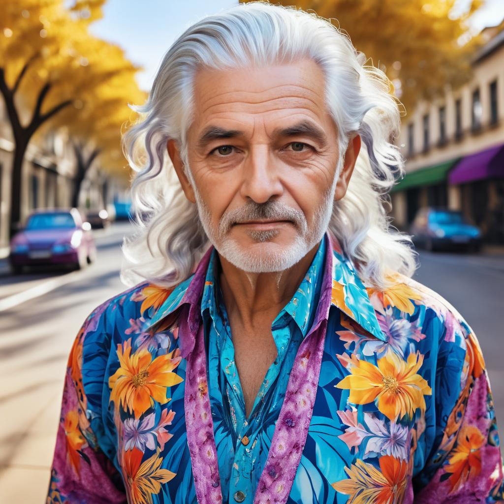 Vibrant Elderly Man in Bohemian Style