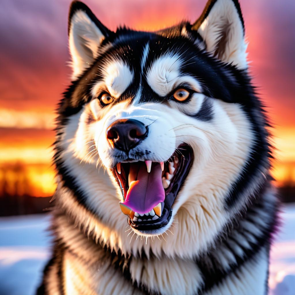 Fierce Siberian Husky at Sunset