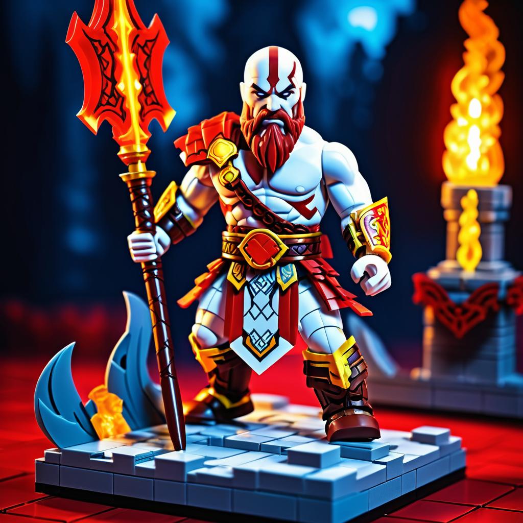 Kratos Lego Figurine in Action Scene