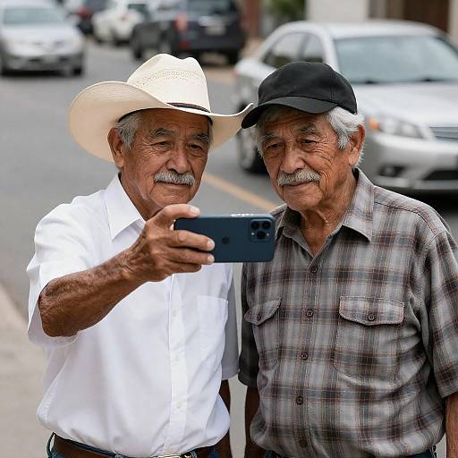 Elderly Men Taking Selfie on the Street