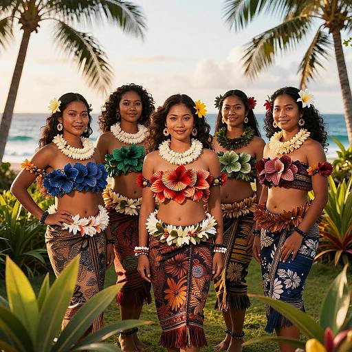 Polynesian Women in Vibrant Tropical Setting
