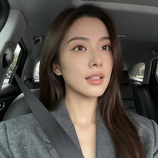 Portrait of a Serene Asian Woman in Car