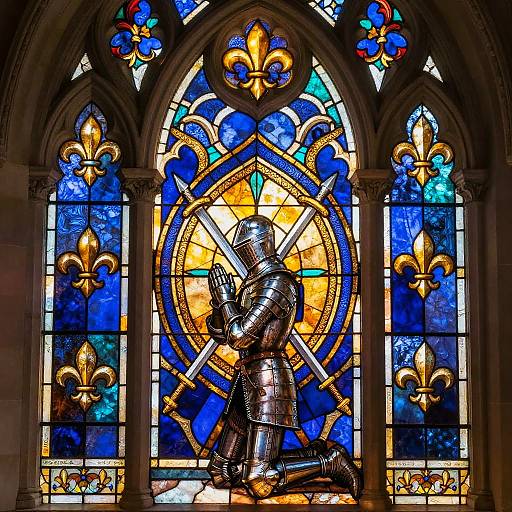 Vibrant Gothic Knight Stained Glass