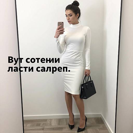 Young Woman in White Dress Taking Mirror Selfie