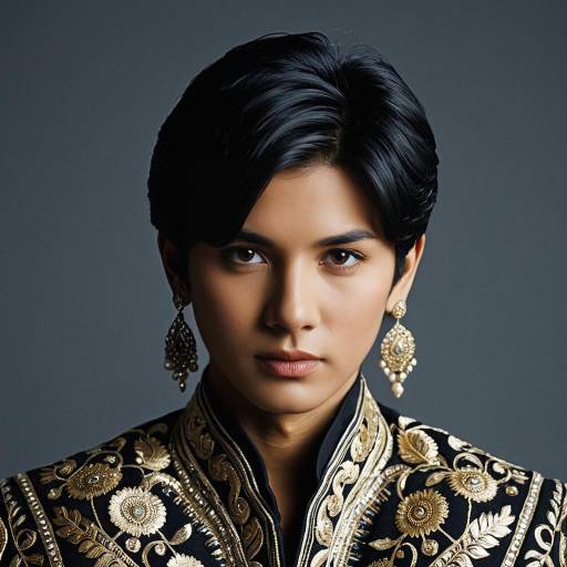Asian Male in Embroidered Indian Suit with Earrings