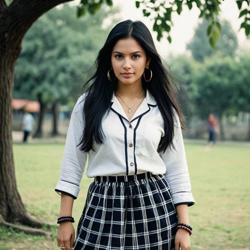 Young Woman in Black and White Outfit Outdoors