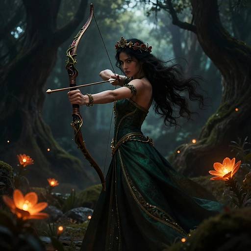 Fierce Enchantress in Mystical Forest