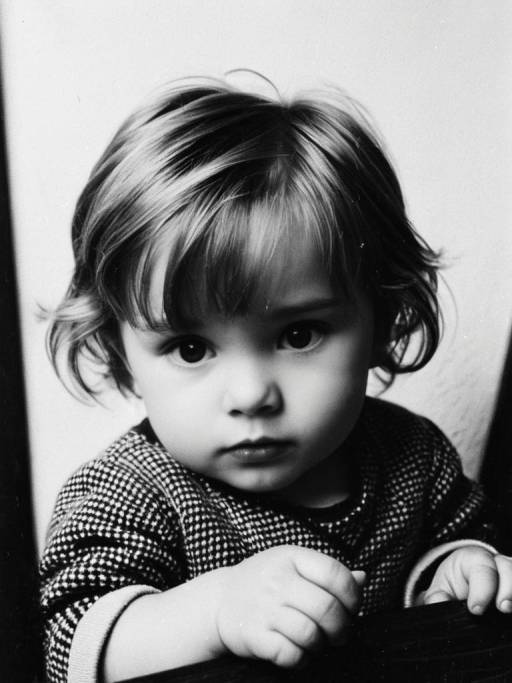Black and White Portrait of Toddler