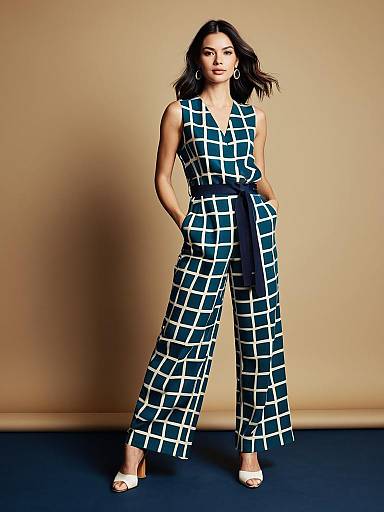 Stylish Woman in Bold Geometric Jumpsuit