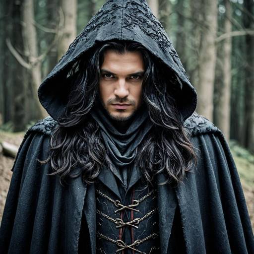 Man in Hooded Dark Medieval Cloak