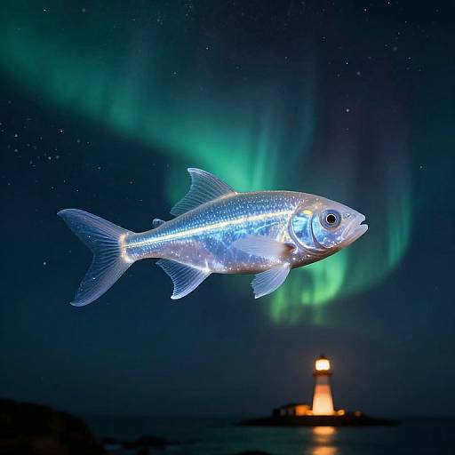 Ethereal Fish Gliding Through Night Sky
