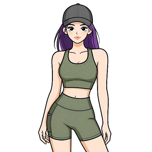 Athletic Woman in Olive Green Sportswear