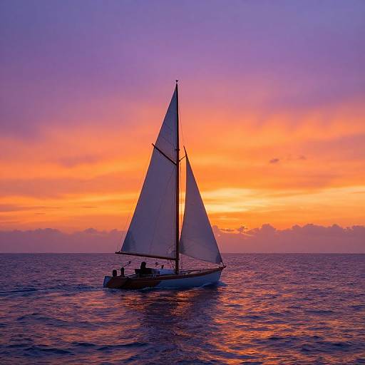Velero Sailing at Vibrant Sunset