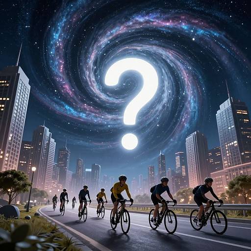 Surreal Cosmic Cityscape Cyclists