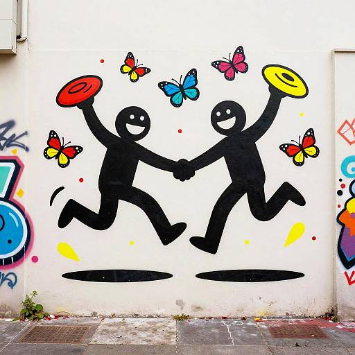 Joyful Pop-Art Skipping Stick Figure