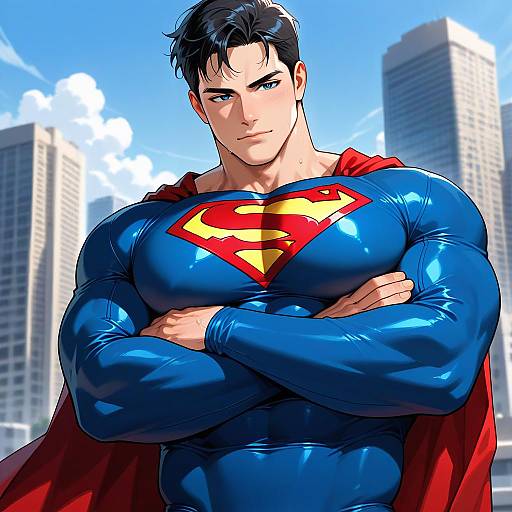 Muscular Superman Posing in the City