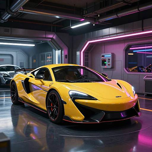 Rainbow McLaren in Futuristic Garage