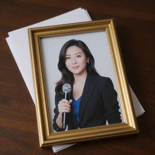 Elegant Portrait on Dark Wooden Desk