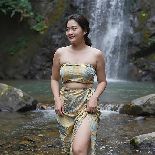 Asian Woman in Nature with Elegant Dress
