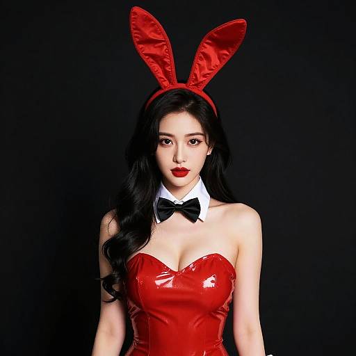 Confident Woman in Red Bunny Suit