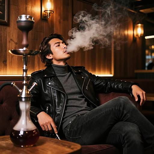 Stylish Man Lounging in Hookah Bar