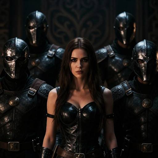 Dark Fantasy Female Warrior with Armored Guards