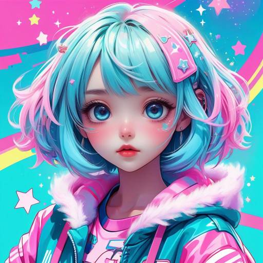 Vibrant Anime Idol Portrait with Colorful Background