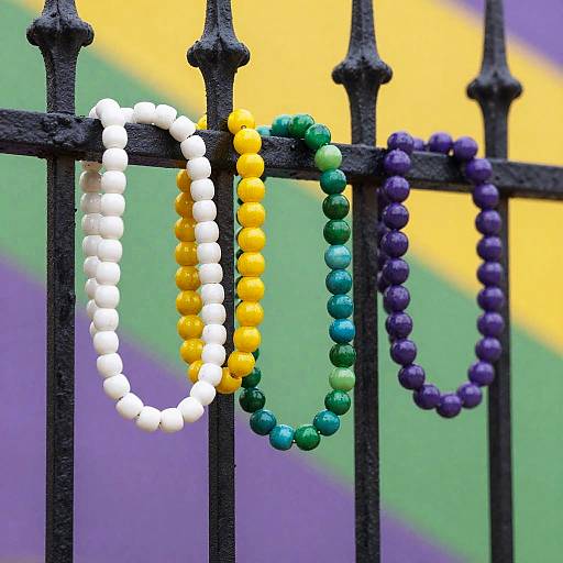 Colorful Bead Necklaces on Iron Fence
