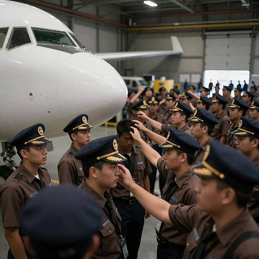 Intense Moment in a Crowded Hangar