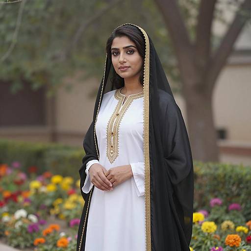South Asian Woman in Traditional Dress in Garden