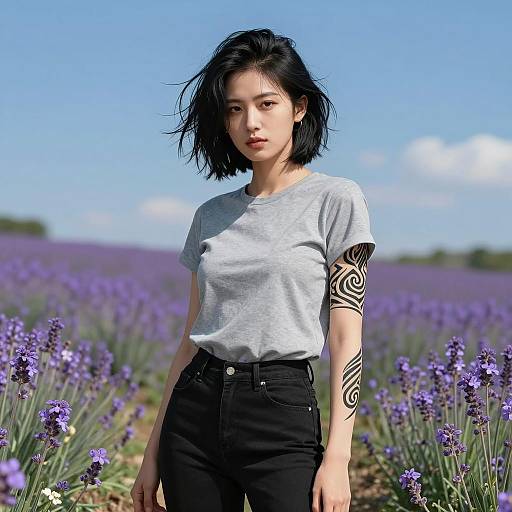 Edgy Woman in Vibrant Flower Field