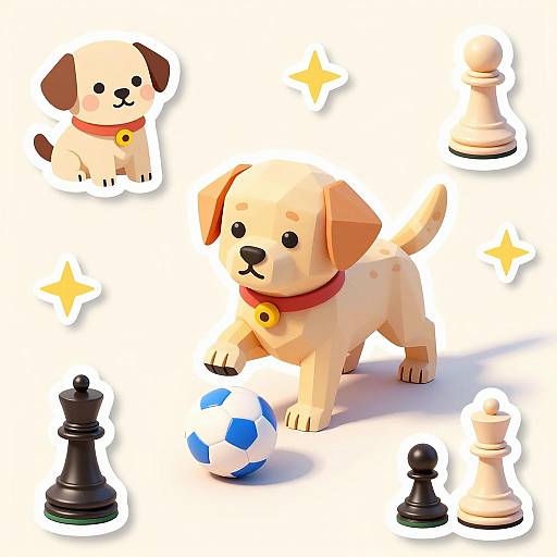 Whimsical Golden Labrador Playing with Ball